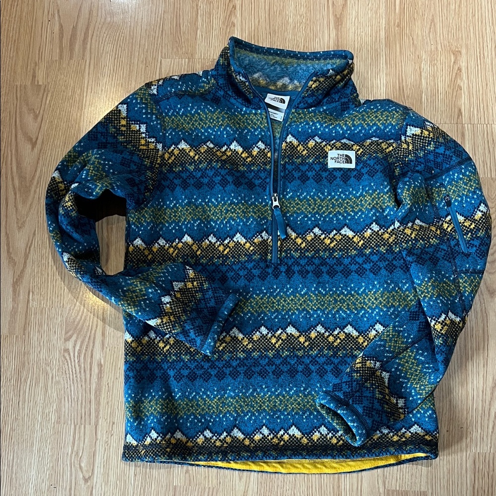 The North Face Men's Patterned Blue and Yellow Zip-Up Sweater